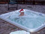 Cathy celebrates with a well deserved jacuzzi