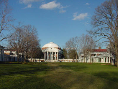 This is the entrance to the University of Virginia.  To the right and left of the green are the original dorm rooms.  There is a waiting list for them.