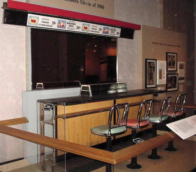 This is the actual Woolworth's counter from the famous civil rights sit-down of the early 1960's.  If you enlarge the photo, you can see what things cost back at that time.