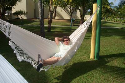 Shirley relaxing in hammock (Blue Tree Resort south of Recife)