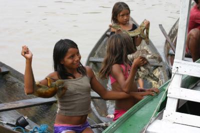 Amazon Village children posing for pictures