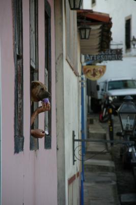 Ouro Preto-dog enjoying a snack