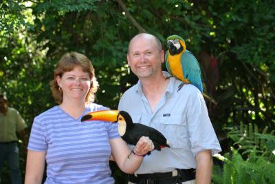 Angela & Dale with Toucan (Otto) & Macaw (Sheila)