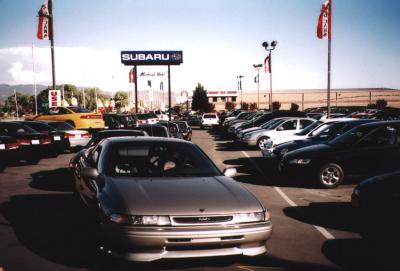 stopped at a Subaru dealership