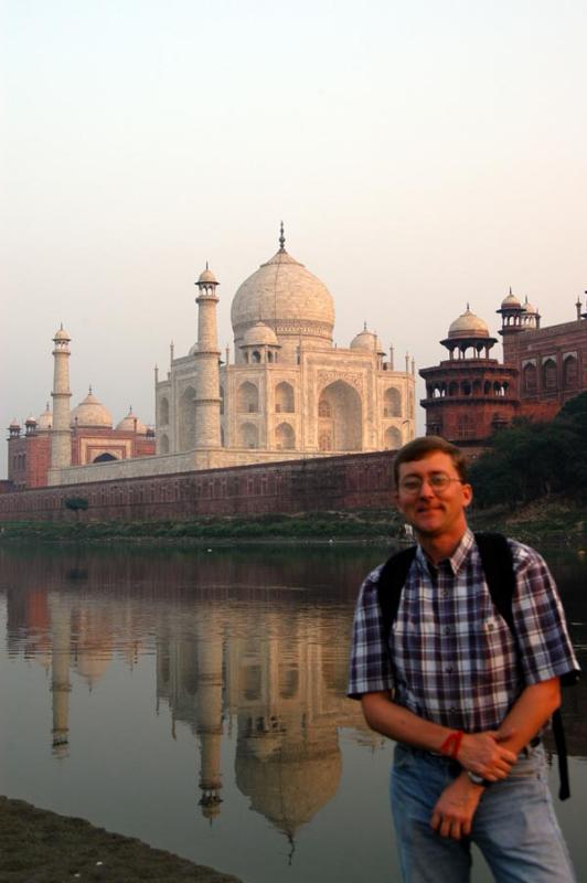 Me across the river from the Taj at sunset