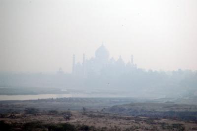 Shah Jahans view of Taj Mahal, barely visible from Agra Fort through the pollution