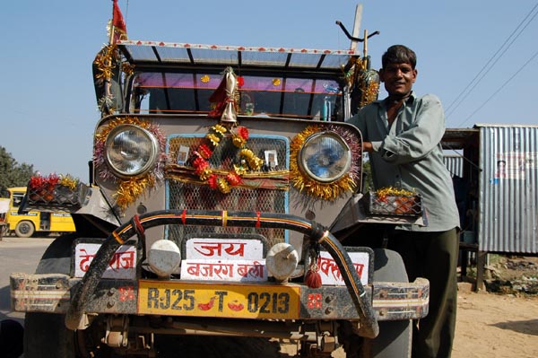 Man and his decorated jeep, Sawai Madhopur