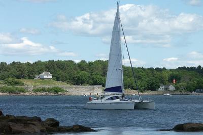 Catamaran (Amaryllis) in Piscataqua River, About to Pass the Lighthouse