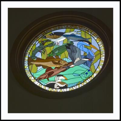 We take the ferry to Islesboro and this stained glass window is in the ferry terminal.