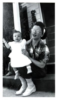 Mom on porch with Mary, 1950 (231)