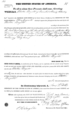 Chatten Boyett AR Land Patent 1848