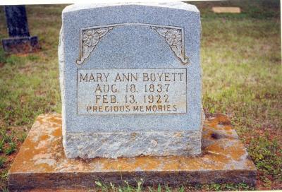 Mary Ann Vaught Boyett wife of J.B. Boyett  Pleasant Hill Cem. Nacogdoches TX