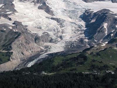 Rainier towering above Visitors Center and Inn