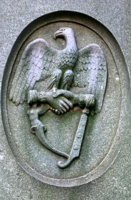 Grave Marker Detail - Dropping Swords and Shaking Hands