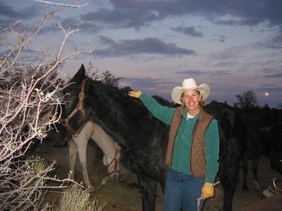 Jeanette and her horse at moonrise