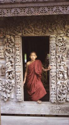 Monk, Doorway of  Shwenandaw Monastery