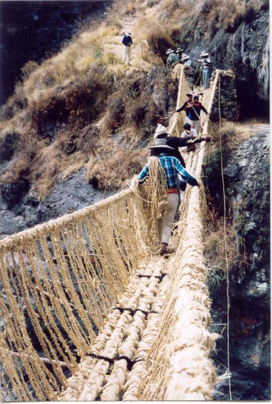 The cables hang across the gorge in a shallow parabola