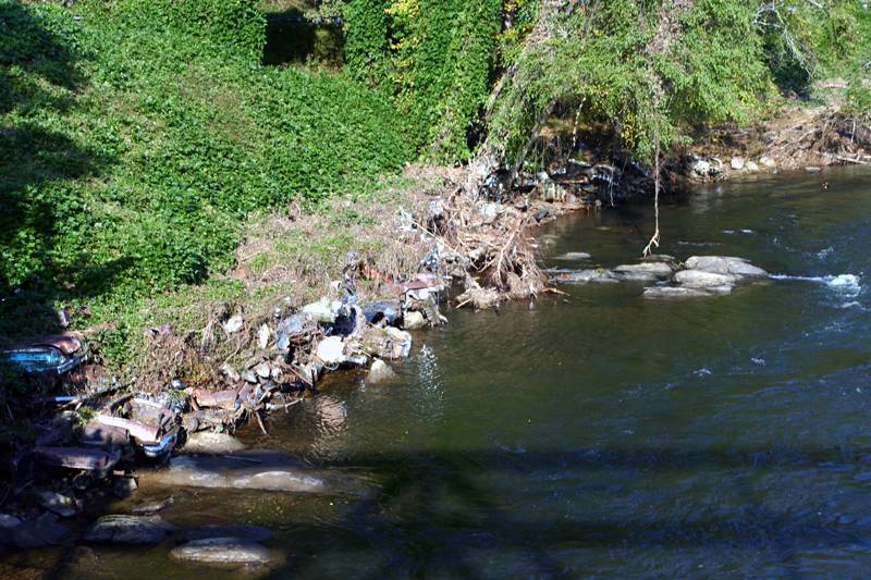 Old cars put along the river bank years ago