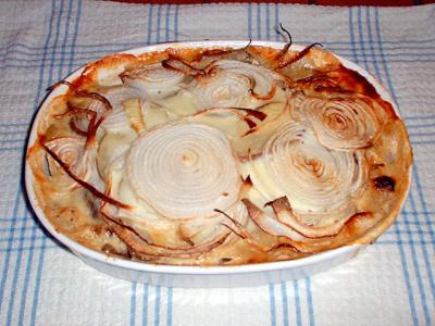 scalloped potatoes & thin sliced onions