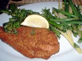fish fry: breaded whiting, bean salad, broccoli rapini