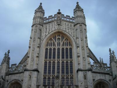 Looking up at the front of the Abbey.
