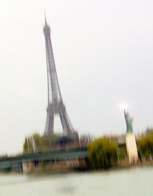 PARIS, France  Sunday March 31, 2002  3 :34pm GMT  by Fox Mulder

As fair weather allowed Parisian citizens to enjoy their Easter week end, 
At 3:34pm, a lightning hit the copy of the liberty statue, near the Eiffel tower.
Seconds later, the lightning was followed by several earthquakes
Their preliminary magnitudes varied between 3.6 and 5. No injuries were reported, the civil defense said, adding hundreds of houses had suffered roof damage, fallen chimneys, broken window panes and cracked walls.
The lightning left a glimmer on the statues torch. A crowd of people stood and stared.

