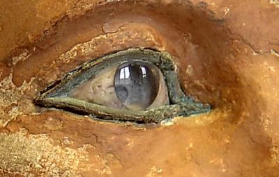 The eye of the Seated Scribe.     Fremiet