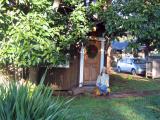 In front our of Sea Pines cabin (with another of my new sweaters from Marlene)