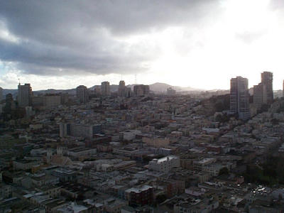 from Coit tower towards Twin Peaks
