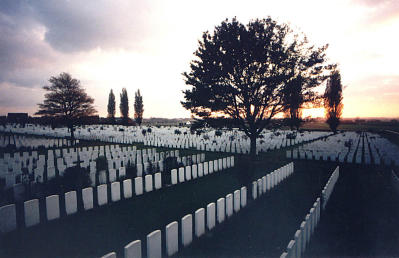 The sun going down over Tyne Cot, Passendale.