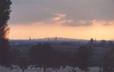 Sunset view of Ypers from Tyne Cot on the Passchendaele ridge.