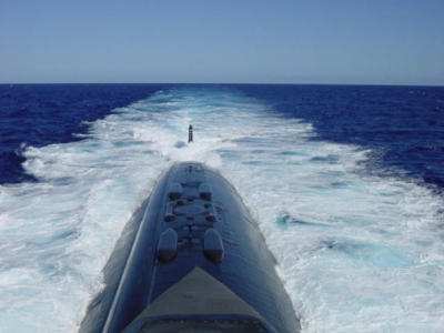 Second best shot of the day. Wake is bigger then an aircraft carrier. Notice the hatches on the back. Thats for deploying SEALS
