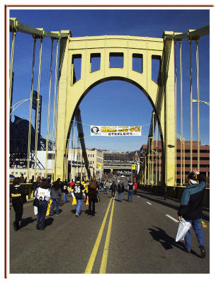 The bridge is closed to traffic for fans on game day.