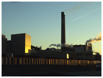 Heinz Plant at Sunset (train, sunset, industry, pollution)