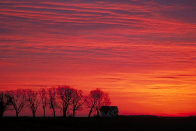 Galesburg farmhouse at sunset