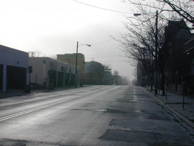 Grace Street after dawn fog Richmond VA