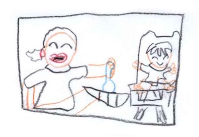 Grandma feeding Rio...Timothy's sketch