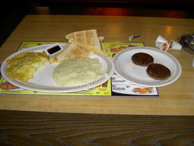 Pict1703.jpg-Normal , Cheese Omelet w/Grits & Sausage at Waffle House