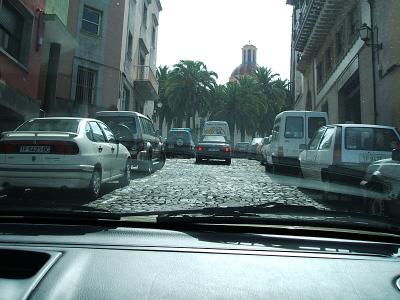 steep street in a car