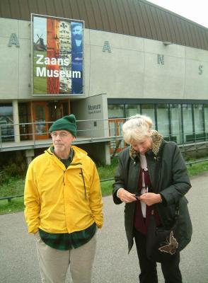 John and Martha standing in front of Zaans Museum. Museum is dedicated to the rich history of the Zaandam region.