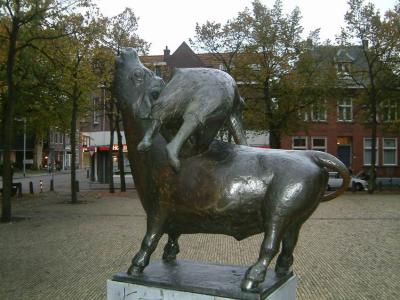 There's a story in Zaandam that tells that a pregnant woman was picked up by a bull, throwing her in the air, resulting in the subsequent delivery of her baby. Statue stands in front of Bullekerk, centre of Zaandam