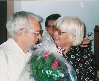 With his daughter, Janet Flick, at Mary Lou's birthday celebration