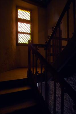 Pirou Castle: Stairwell with Yellow-Paned Window