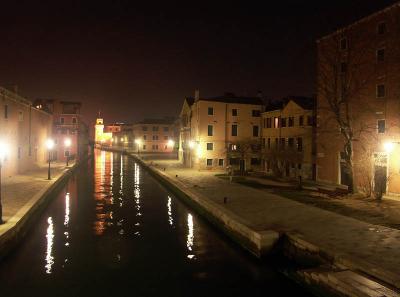 Arsenale Canal in Venice at night