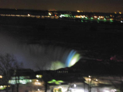 Canadian Falls, lighted at night