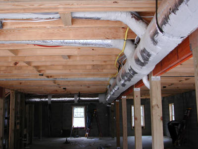 Heating and air ductwork spans the garage