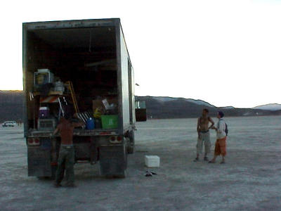 The truck - Pete & Paula talking, Brenden at the back