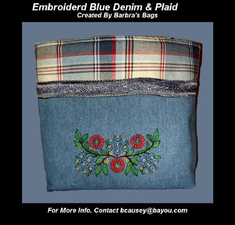 Embroidered Blue Denim & Plaid