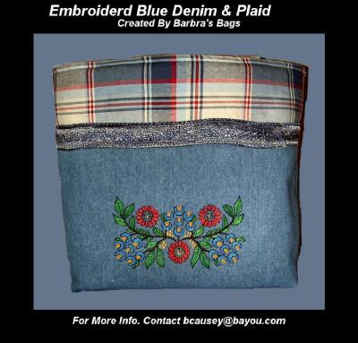 Embroidered Blue Denim & Plaid