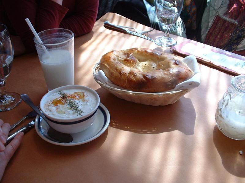 Istanbul Cafe: Dugh drink, Cacik, and Bread